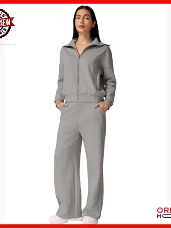 Cotton Polyester Zip Up Sweatshirt Wide Leg Pants Matching Set Large - Picture 4 of 7